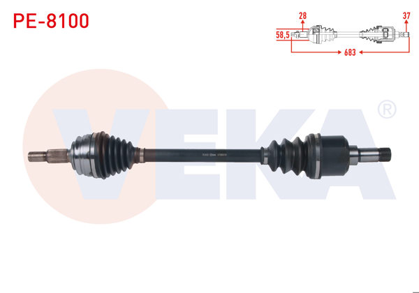 VEKA PE-8100 | Komple Aks Sol Ön Uzunluk 683mm Peugeot 3008 1.5-1.6 Bluehdı M-T 16-/ 5008 II 1.5 HDI-1.6 HDI M-T 14-/ Citroen C4 Pıc. 1.6 HDI M-T 13-/ C5 Aircross 1.5 HDI M-T 19-/ C4 Spacetourer 1.5 HDI M-T 19 -