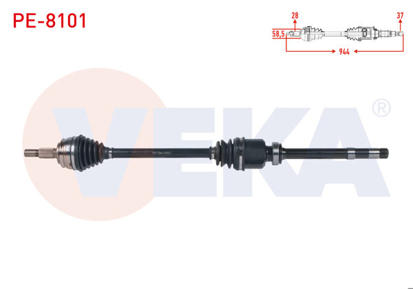 VEKA PE-8101 | Komple Aks Sağ On Uzunluk 944mm Peugeot 3008 1.5-1.6 Bluehdı M-T 16-/ 5008 II 1.5 HDI-1.6 HDI M-T 14-/ Citroen C4 Pıc. 1.6 HDI M-T 13-/ C5 Aircross 1.5 HDI M-T 19-/ C4 Spacetourer 1.5 HDI M-T 19 -