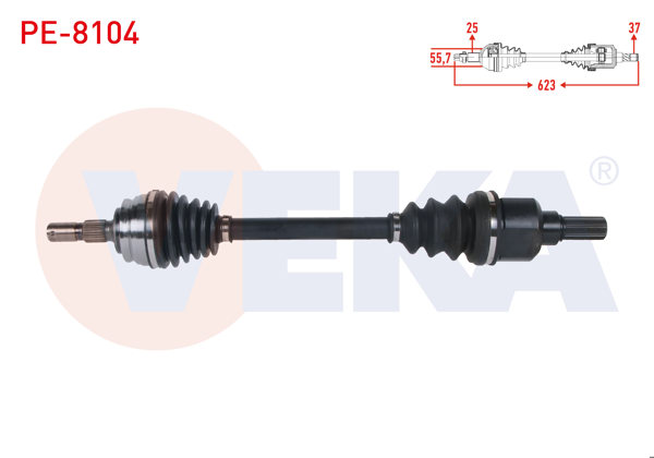 VEKA PE-8104 | Komple Aks Sol Ön Uzunluk 623mm Peugeot 208 II 1.2-1.5 Bluehdı A-T 2019-/ Opel Corsa F 1.2-1.5 D A-T 2019 -