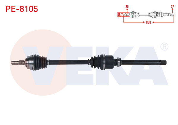 VEKA PE-8105 | Komple Aks Sağ On Uzunluk 880mm Peugeot 208 II 1.2-1.5 Bluehdı A-T 2019-/ Opel Corsa F 1.2-1.5 D A-T 2019 -