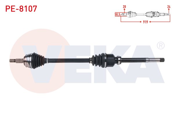 VEKA PE-8107 | Komple Aks Sağ On Uzunluk 919mm Peugeot Rifter 1.5 HDI 2019-/ Partner 1.5 HDI 2018-/ Citroen Berlingo 1.5 HDI 2018-/ Opel Combo 1.5 CDTI 2019 -