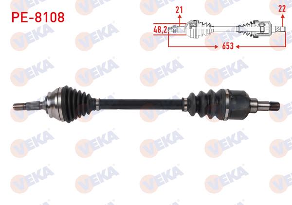 VEKA PE-8108 | Komple Aks Sol Ön Uzunluk 653mm Peugeot 2008 I 1.2 M-T 2005-/ Citroen C3 III 1.2 M-T 2016-/ C4 Cactus 1.2 M-T 2014 -