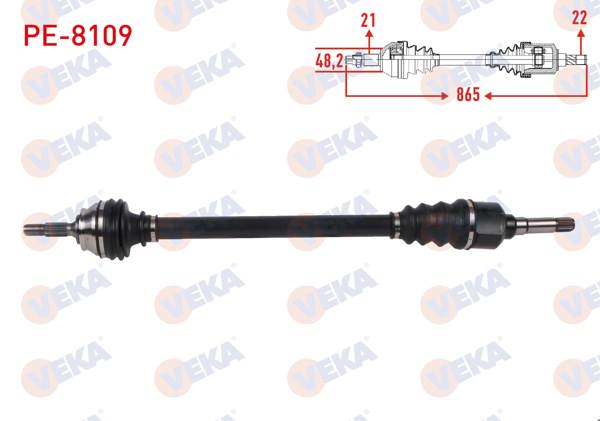 VEKA PE-8109 | Komple Aks Sağ On Uzunluk 865mm Peugeot 2008 I 1.2 M-T 2005-/ Citroen C3 III 1.2 M-T 2016-/ C4 Cactus 1.2 M-T 2014 -