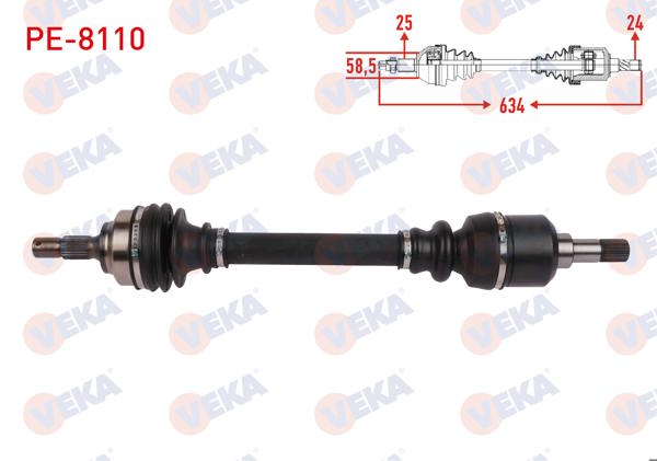 VEKA PE-8110 | Komple Aks Sol Ön Uzunluk 634mm Peugeot 207 06-12 / 208 1.6 HDI 13-19 / 308 09-14 / 2008 15-/ 3008 09-20 / 5008 09-17 / Citroen C3 1.6 HDI 14-/ C4 14 -