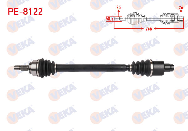 VEKA PE-8122 | Komple Aks Sağ On Uzunluk 766mm Peugeot 207 1.6 Vti 2007-2012 / 2008 1.6 Vti 2013 -