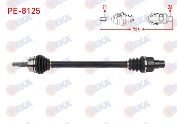 VEKA PE-8125 | Komple Aks Sağ On Uzunluk 786mm Peugeot 301 1.6 Vti A-T 2012-2017 / Citroen C-Elysee 1.6 Vti A-T 2012 -