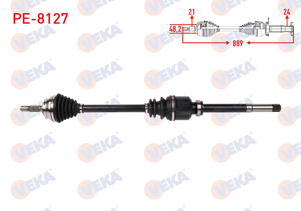 VEKA PE-8127 | Komple Aks Sağ On Uzunluk 889mm Peugeot 301 1.6 HDI M-T 2012-/ Citroen C-Elysee 1.5 Bluehdi M-T 2018 -