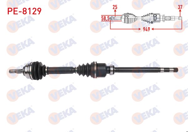 VEKA PE-8129 | Komple Aks Sağ On Uzunluk 949mm Peugeot 307 2.0 HDI 2003-2009