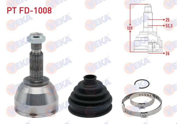 VEKA PT FD-1008 | Aks Kafası Sol-Sağ On Dıs Ford Transit Connect 1.8 TDCI 90 Hp 25X26x53.3 Uzunluk 158,8mm 2002-2013