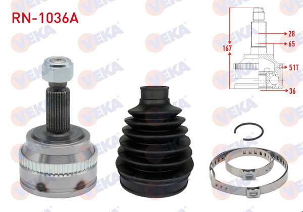 VEKA RN-1036A | Aks Kafası Sol-Sağ On Dıs Renault Master II (Fd) 2.5 DCI ABS'li 51 Dıs 28X36x65 Uzunluk 167 mm 1998-2010