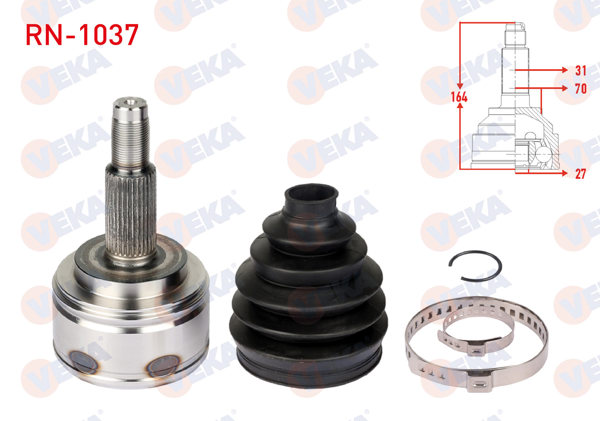 VEKA RN-1037 | Aks Kafası Sol-Sağ On Dıs (Kalın Freze) Renault Master III (Fv) 2.3 DCI 31X27x70 Uzunluk 164 mm 2010 -