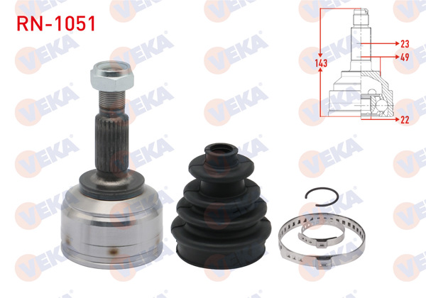 VEKA RN-1051 | Aks Kafası Sol-Sağ On Dıs Dacia Sandero II 1.5 DCI 23X22x49 Uzunluk 143 mm 2013 -