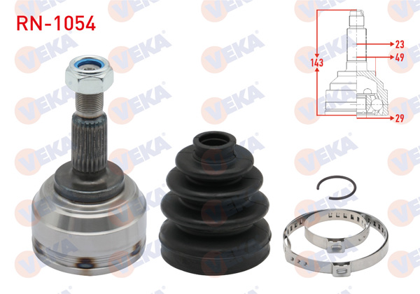 VEKA RN-1054 | Aks Kafası Sol-Sağ On Dıs 23X29x49 Uzunluk 143mm Renault Clio III 1.5 DCI M-T 2005-2012 / Dacia Logan-Logan Mcv 1.5 DCI 2004-2012