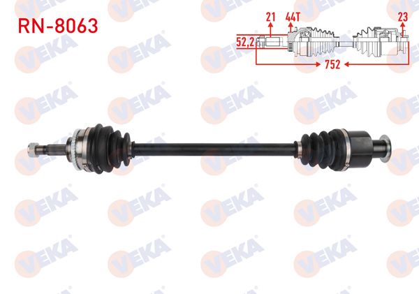 VEKA RN-8063 | Komple Aks Sağ On Renault Megane I 1.6 8V-1.6İ 16V ABS'li 44 Dıs Uzunluk 752mm 1996-2003