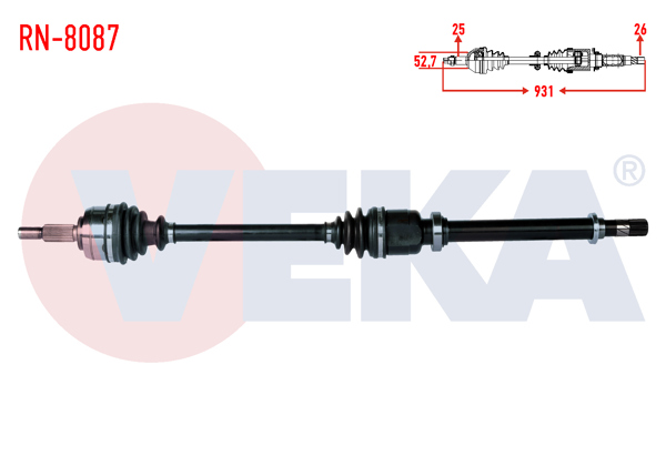 VEKA RN-8087 | Komple Aks Sağ On Renault Fluence (L30) 1.5 DCI 5 Vites Uzunluk 931mm 2009 -