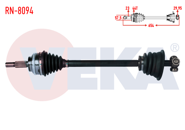 VEKA RN-8094 | Komple Aks Sol Ön Renault Megane I (Ba0 / 1) 1.9 Dt ABS li 44 Dıs Uzunluk 654mm 1996-2003