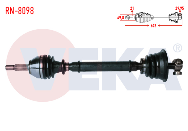 VEKA RN-8098 | Komple Aks Sol Ön Renault Clio II (Bb0 / 1 / 2,Cb0 / 1 / 2) 1.4İ Uzunluk 623 mm 1998-2005