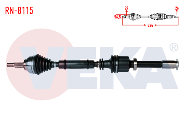 VEKA RN-8115 | Komple Aks Sağ On Renault Laguna II (Bg0 / 1) 2.0İ 16V A-T Uzunluk 824mm 2001-2007