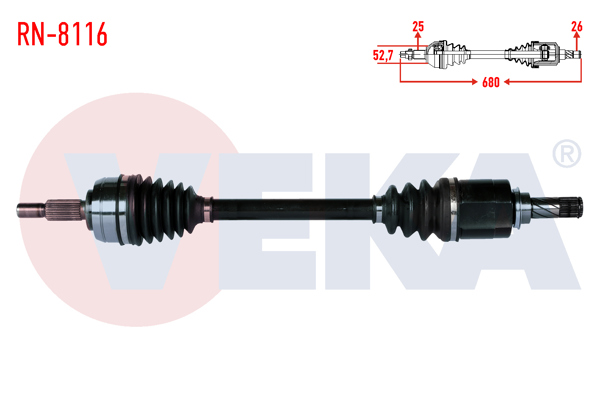 VEKA RN-8116 | Komple Aks Sol Ön Renault Fluence (L30) 1.5 DCI 6 Vites Uzunluk 680mm 2009 -