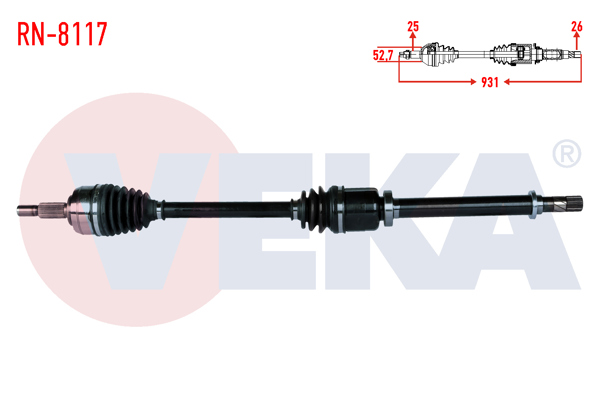 VEKA RN-8117 | Komple Aks Sağ On Renault Fluence (L30) 1.5 DCI 6 Vites Uzunluk 931mm 2009 -