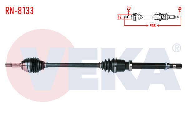 VEKA RN-8133 | Komple Aks Sağ On Renault Clio IV 1.2 16V Uzunluk 908mm 2012 -