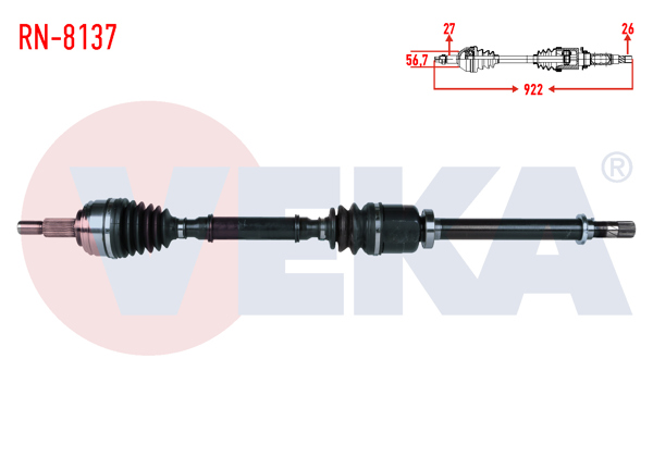 VEKA RN-8137 | Komple Aks Sağ On Renault Kangoo (Kw0 / 1) 1.5 DCI 105 Hp 6 Vites Uzunluk 922mm 2008 -