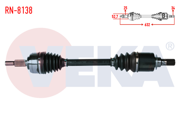 VEKA RN-8138 | Komple Aks Sol Ön Renault Fluence (L30) 1.5 DCI 6 Vites A-T Uzunluk 632 mm 2009 -