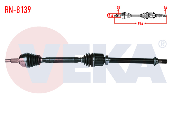 VEKA RN-8139 | Komple Aks Sağ On Renault Fluence (L30) 1.5 DCI 6 Vites A-T Uzunluk 984 mm 2009 -