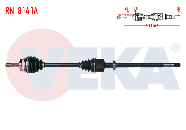 VEKA RN-8141A | Komple Aks Sağ On Renault Master II (Fd) 2.5 DCI ABS'li 51 Dıs 28X39 Uzunluk 1116 mm 2006-2010