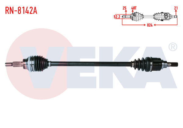 VEKA RN-8142A | Komple Aks Sol-Sağ Arka Dacia Duster 4X4 1.5 DCI ABS'li 48 Dıs 25X21 Uzunluk 824mm 2010 -