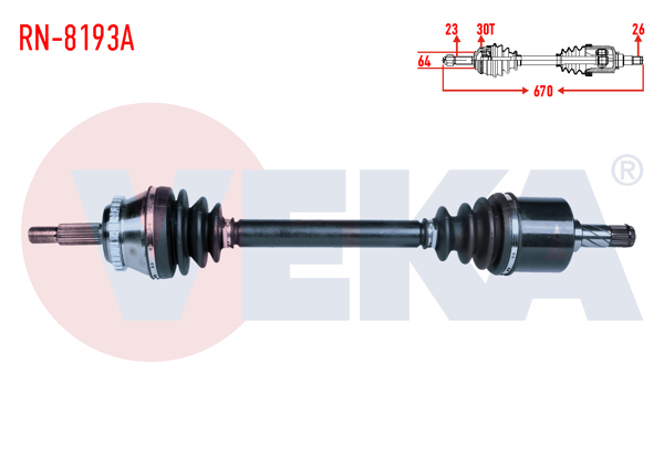 VEKA RN-8193A | Komple Aks Sol Ön Renault Safrane II (B54_) 2.0 16V ABS'li 30 Dıs Uzunluk 670mm 1996-2000