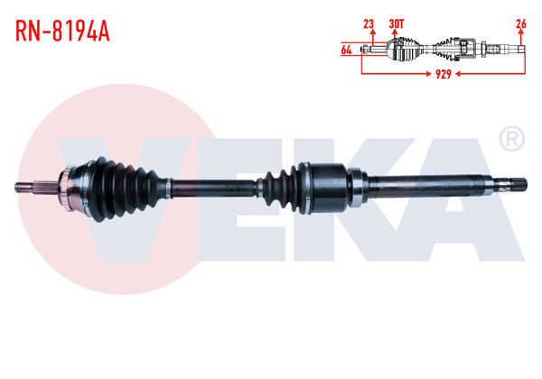 VEKA RN-8194A | Komple Aks Sağ On Renault Safrane II (B54_) 2.0 16V ABS'li 30 Dıs Uzunluk 929mm 1996-2000