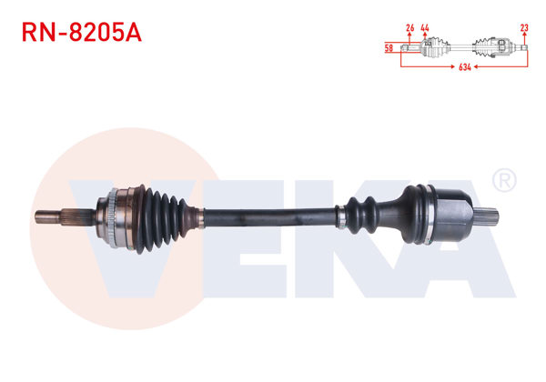 VEKA RN-8205A | Komple Aks Sol Ön Renault Megane I (Ba0 / 1) 1.6İ 16V A-T ABS li 44 Dıs Uzunluk 634 mm 1996-2003