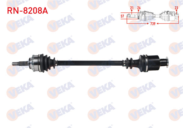 VEKA RN-8208A | Komple Aks Sağ On Renault Clio II (Bb0 / 1 / 2,Cb0 / 1 / 2) 1.4İ 16V A-T ABS li 26 Dıs Uzunluk 739 mm 1998-2005