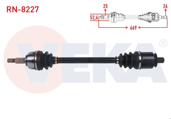VEKA RN-8227 | Komple Aks Sol Ön Uzunluk 669mm Renault Scenic II 1.6İ 16V A-T 2003-2009 / Grand Scenic II 1.6İ 16V A-T 2004-2009