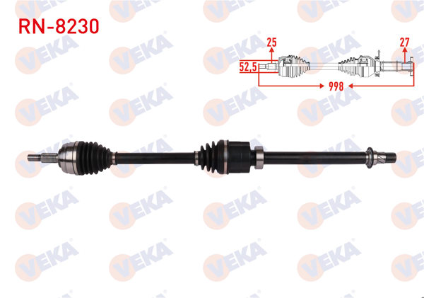 VEKA RN-8230 | Komple Aks Sağ On Uzunluk 998mm Renault Megane IV 1.3 TCE-1.5 Blue DCI (Euro 6) 7 A-T (Snz-Dw5) 2016 -