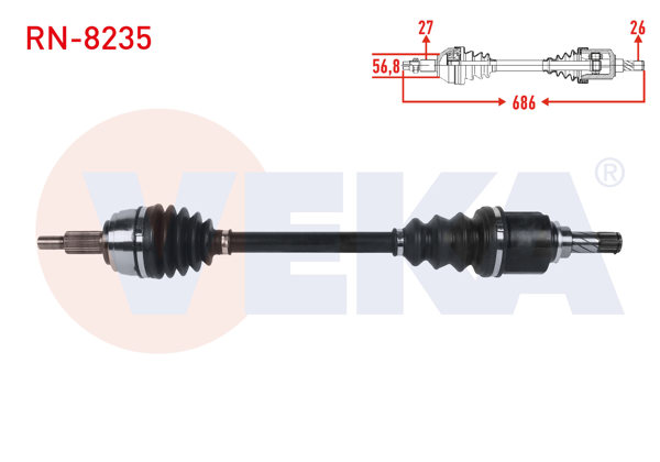 VEKA RN-8235 | Komple Aks Sol Ön Uzunluk 686mm Renault Latitude 1.5 DCI M-T 2011