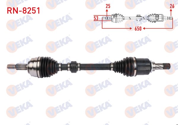 VEKA RN-8251 | Komple Aks Sol Ön Uzunluk 650mm Clio V (B7_) 1.0 TCE 100 (B7mt) 5 Vites 15 Jant M-T 2019 -