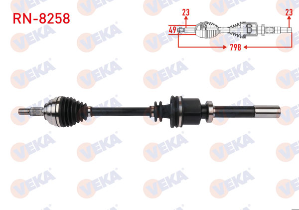 VEKA RN-8258 | Komple Aks Sağ On Uzunluk 789mm Renault Clio III 1.6 2005-2014 / Dacia Logan 1.6 2006 -