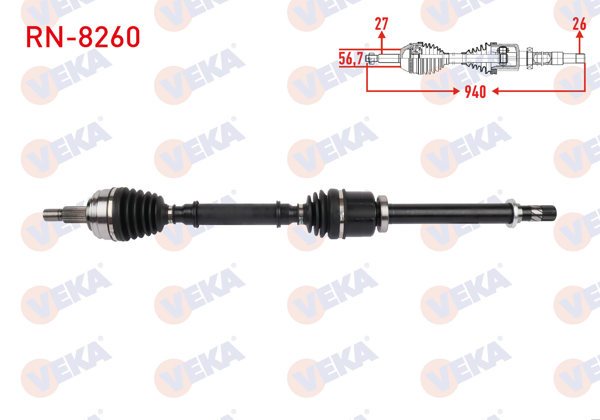 VEKA RN-8260 | Komple Aks Sağ On Uzunluk 940mm Renault Laguna III 1.5 DCI 2007-2015