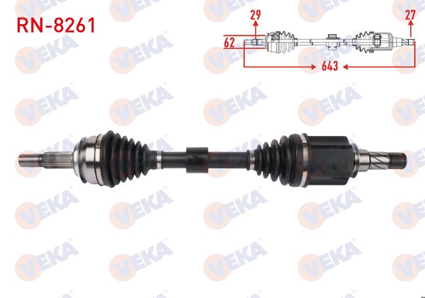 VEKA RN-8261 | Komple Aks Sol Ön Uzunluk 643mm (7 Vites Çift Kavrama) Renault Kadjar 1.2 TCE, 1.3 TCE, 1.5 Bluedcı 2018-/ Nissan Qashqai II 1.5 DCI, 1.3 Dıg-T 2018 -