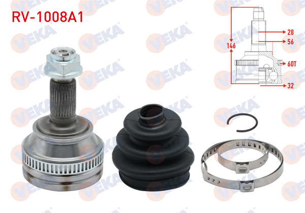 VEKA RV-1008A1 | Aks Kafası Sol-Sağ On Dıs Land Rover Freelander (Ln) 1.8 16V ABS'li 60 Dıs 28X32x55,7 Uzunluk 146,5 mm 1998-2007