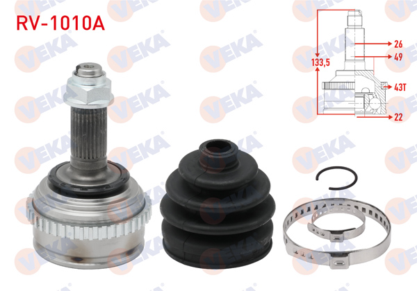 VEKA RV-1010A | Aks Kafası Sol-Sağ On Dıs Rover 200 (Rf) 214İ ABS'li 43 Dıs 26X22x49 Uzunluk 133 mm 1995-2000