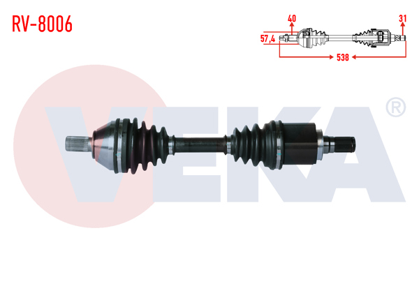 VEKA RV-8006 | Komple Aks Sol Ön Land Rover Freelander II (Fa) 2.2 Td4 A-T Uzunluk 538 mm 2006-2014
