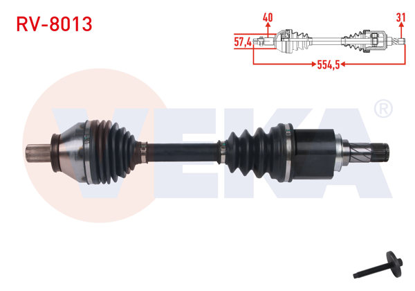 VEKA RV-8013 | Komple Aks Sol Ön Uzunluk 554,5mm Land Rover Freelander II 2.2 Td4 6 M-T 2006-2014
