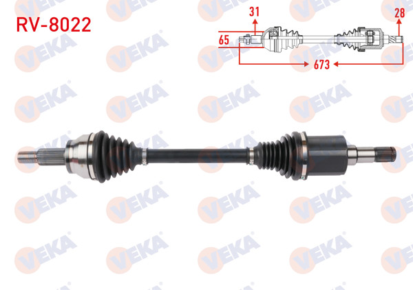 VEKA RV-8022 | Komple Aks Sol Ön Uzunluk 673mm Land Rover Range Rover Velar 2.0 D 2017-/ Jaguar F-Pace 2.0 D 2015 -