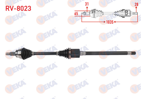 VEKA RV-8023 | Komple Aks Sağ On Uzunluk 1035mm Land Rover Range Rover Velar 2.0 D 2017-/ Jaguar F-Pace 2.0 D 2015 -
