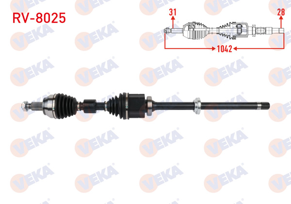 VEKA RV-8025 | Komple Aks Sağ On Uzunluk 1042mm Land Rover Discovery Sport (L550) 2.0 D 2015 -