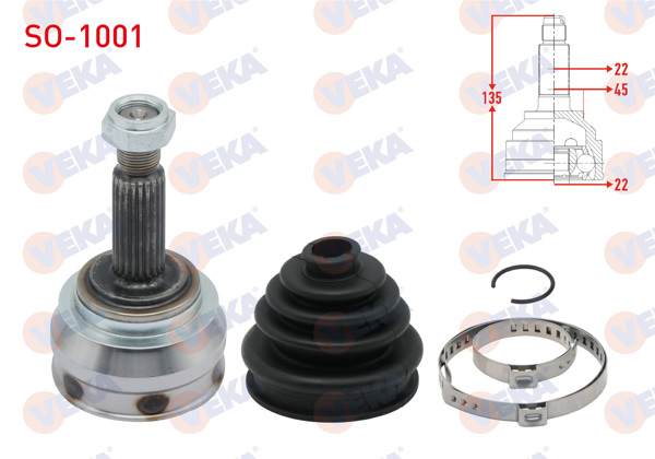 VEKA SO-1001 | Aks Kafası Sol-Sağ On Dıs Skoda Favorit 135 1.3 22X22x45 Uzunluk 134.8mm 1989-1994
