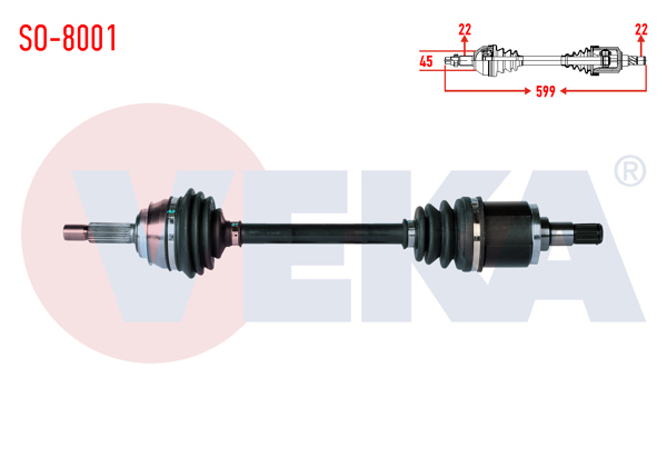 VEKA SO-8001 | Komple Aks Sol Ön Skoda Favorit 135 1.3 Uzunluk 599mm 1989-1994
